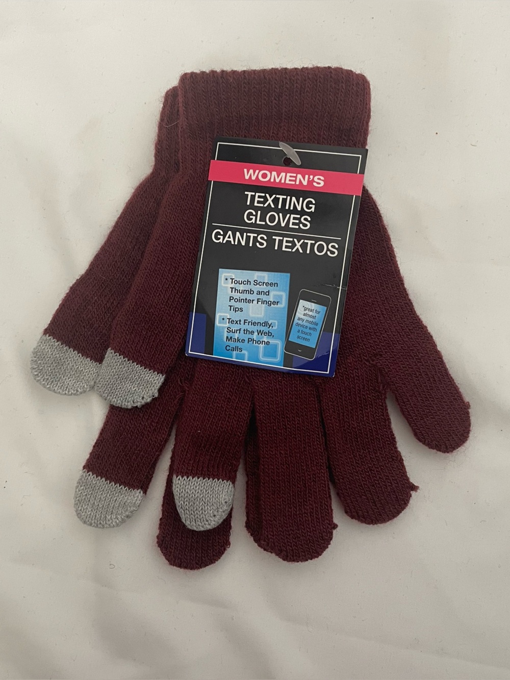 Women's Texting Gloves - Maroon with Gray Touch Tips